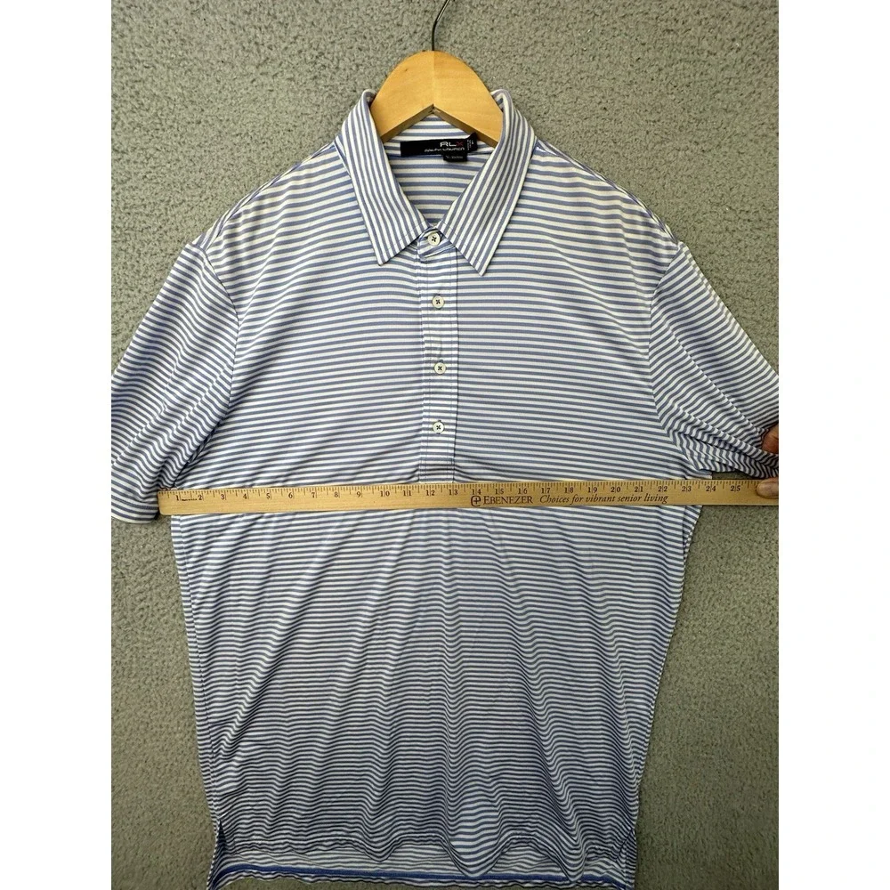 RLX Ralph Lauren Polo Golf Shirt Men Large Blue White Striped Performance Golfer